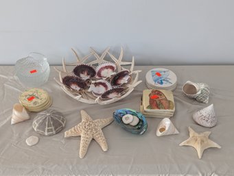 Lot Of Seashells And Nautical Related Items Including Coasters & A Mermaid