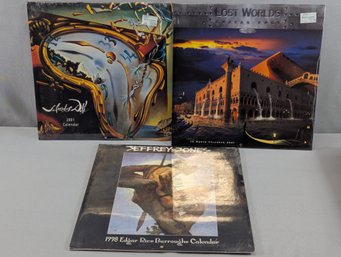 3 New Old Stock Calendars - Salvador Dali, Jeffery Jones Edgar Rice Burroughs & Lost Worlds Chayan Khot