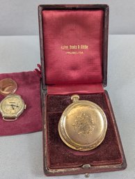 1912 14k GF Hampden Ladies Wristwatch Together With Swiss Made Vallon Pocket Watch