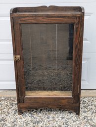 Antique Smaller Size Oak Glass Door Bookshelf / Apothecary Cabinet
