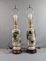 Pair Of Hand Painted Floral Porcelain Table Lamps