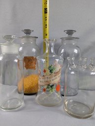 Lot Of Antique Glass, Apothecary Jars, Hand Enameled Bottle & Scientific Glass