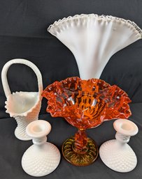 Art Glass Lot Including A Very Tall Fenton Silvercrest Vase