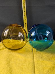 Nice Glass! - Two Antique Hand Blown Witches Balls Or Fishing Floats