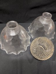 Timless Shade - Antique Pair Of Hollophane Glass Shades Together With Heavy Cut Crystal Teardrop Shade