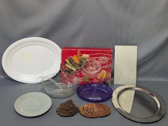 Misc Lot Of Serving Trays Trivets & A Bowl