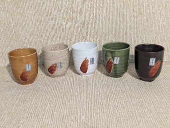 Set Of 5 Collectible Japanese Yunomi Ceramic Tea Cups