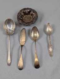 5 Piece Lot Of Sterling Silver 5.16ozt Including A Nice Serving Spoon A Butter Knive, Etc...