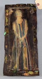 1993 Esther Solondz (Born 1964) Mixed Media Painting On Board 'Girl In Striped Dress'