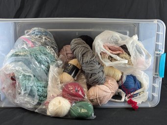 Tote Lot Of Yarn & Partial Knitting Projects