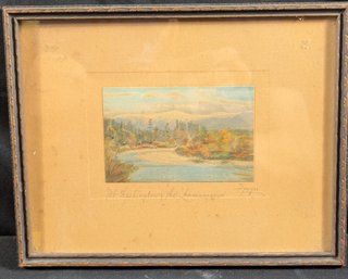 Sawyer Hand Colored Photograph Mount Washington & Ammanoosuc River New Hampshire