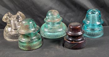 Lot Of 5 Glass & Ceramic Insulators Including Brookfield & Petticoat