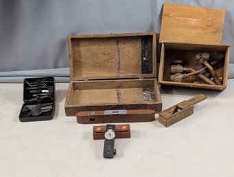 Misc Lot Of Wooden Boxes & Tools