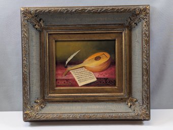 Newer Original Artist Signed Oil Painting - Musical Motif - Lute
