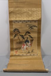 Antique Japanese Scroll Painting - Man On Horseback - Artist Signed