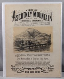 1868 Original Lithograph - View Of Ascutney Mountain Claremont, NH - W A King / Forbes & Co / M K Paine