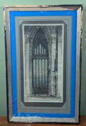Antique Original Hand Colored Etching Of A Catherdral / Stained Glass Window