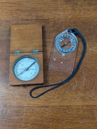 Lot Of Two Compasses Including A Nice Antique Example In Wooden Box