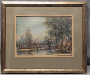 Lerbert E Prather Original Watercolor - 1971 Salmagundi Club Exhibition Label - Lush Pasture