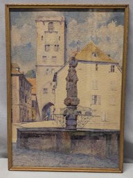 Very Well Done Early 20th Century Italian / European Watercolor Painting Of A Fountain