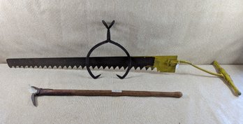 3 Piece Ice Lot - Ice Saw, Ice Tongs & Ice Pick