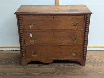 Antique Cottage Pine 3 Drawer Chest / Dresser