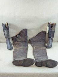 2 Antique Pair Of Leather Boots