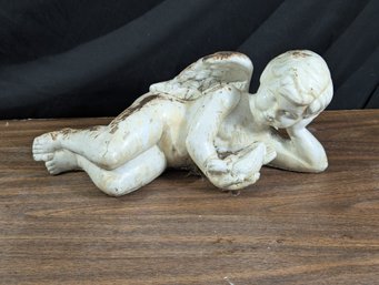 Recumbent Angel Painted Cement Garden Decor