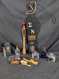 Lot Of Perfume / Cologne Bottle And A Beta Sigma Fraternity Paddle