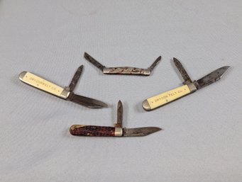 Lot Of 4 Vintage Pocket Knives / Knife Including Drycor Felt Co & Case