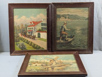 Lot Of 3 Decorative Old Chromolithographs - Framed Prints