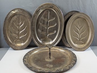 Lot Of 4 Silver Plate Well & Tree Platters Together With Another Piece Of Silver Plate