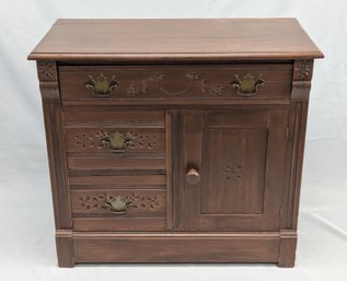 Victorian Antique Chip Carved 3 Drawer Commode