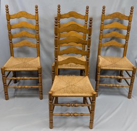 Nice Set Of 4 Rush Seat Ladder Back Chairs