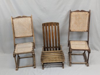 Lot Of 3 Antique Folding Canoe Seats / Chairs
