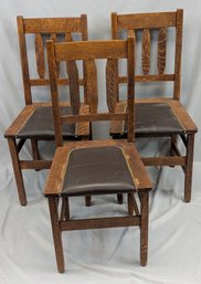3 Antique Oak Padded Seat Chairs