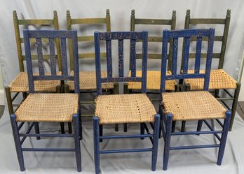 Lot Of 7 Painted Old Country Porch Chairs - Including A Set Of 4