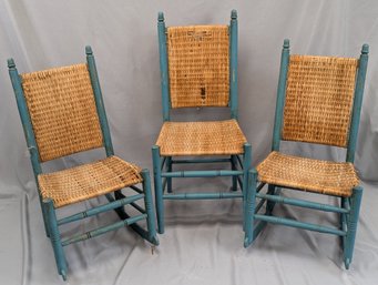 Pair Of Two Rocking Chairs Together With A Matching Side Chair