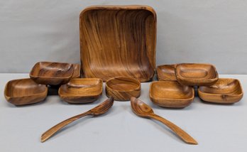 12 Piece MCM Mid-Century Wooden Salad Set