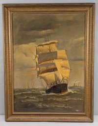 Original Oil Painting By T Bailey - The Clipper Ship - Red Jacket At Sea