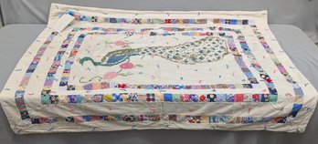 Vintage Hand Made Quilt With Peacock  41 X 54'