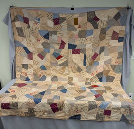 Vintage Hand Made Crazy Patchwork Pattern Quilt 69 X 80'