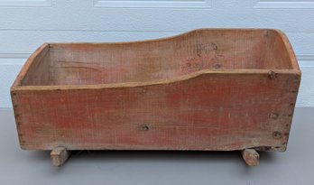 Old Red Painted Rocking Baby Cradle