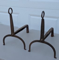 Antique Possibly 18th Wrought Iron Blade Andirons