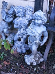 Garden Fairies Statuary In Grey Tones, Resin Construction