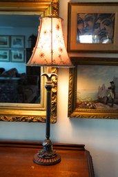 Pair Of Traditional Candlestick Lights With Lampshade And Marble Ball Base