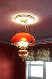 Antique Victorian Ruby Red Parlor Chandelier With Crystals.