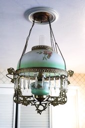 Antique Victorian Parlor Light Chandelier With Hanging Crystals.