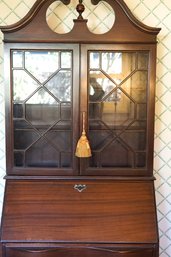 Antique Mahogany Tall Secretary Desk With Shelves And Drawers