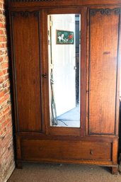 Antique Oak Cabinet/Amoire With Inserted Wood Shelves For Storage